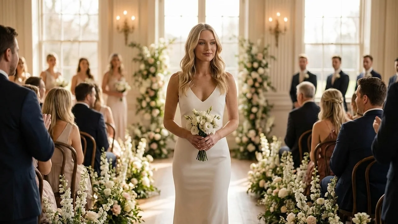 Robe de Mariée Blanche Simple en Crêpe Style Nuisette - 5