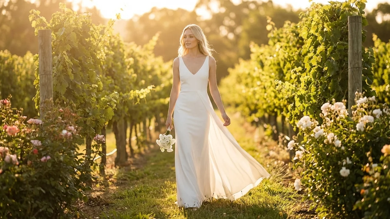 Robe de Mariée Blanche Simple en Crêpe Style Nuisette - 6