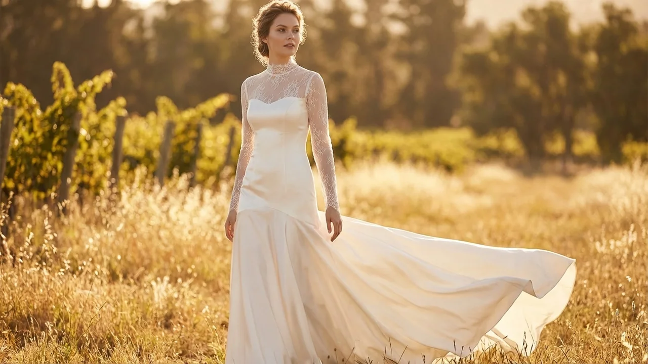 Eleanor Long Sleeve Satin Winter Wedding Dress - 6