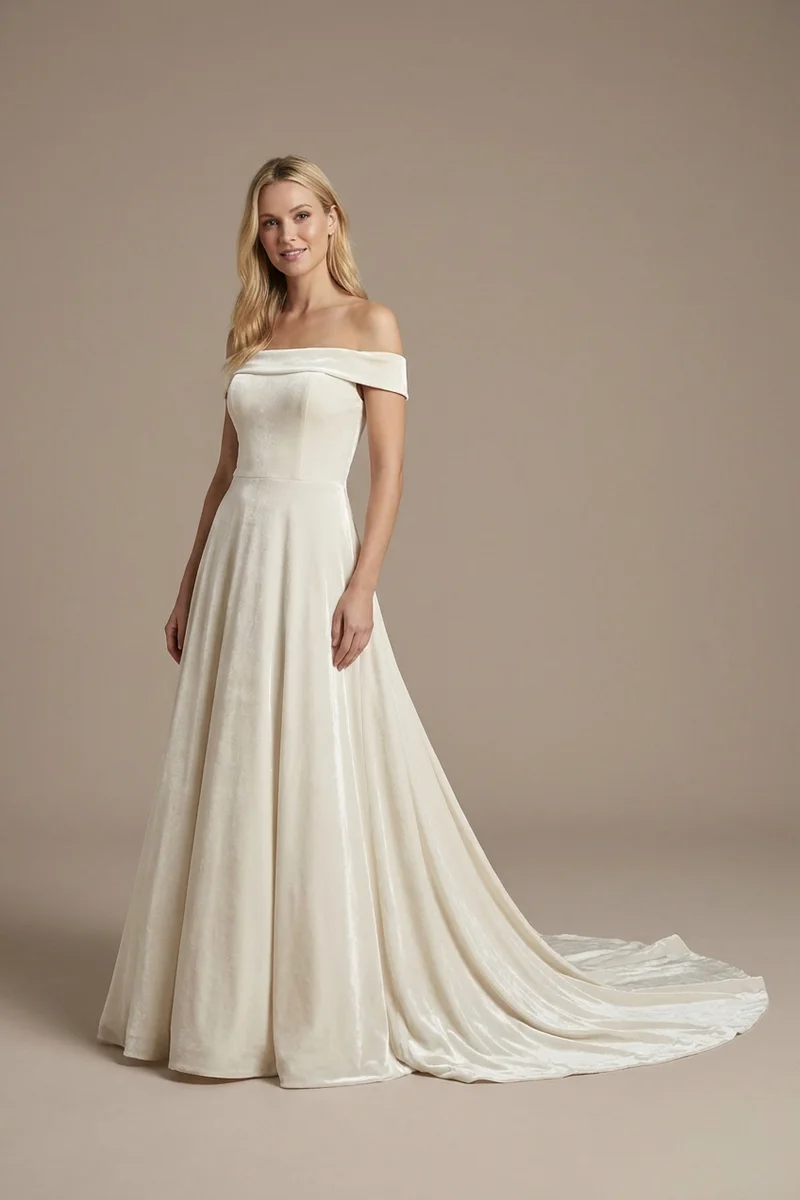 Vivienne Velvet A-Line Winter Wedding Dress - 1